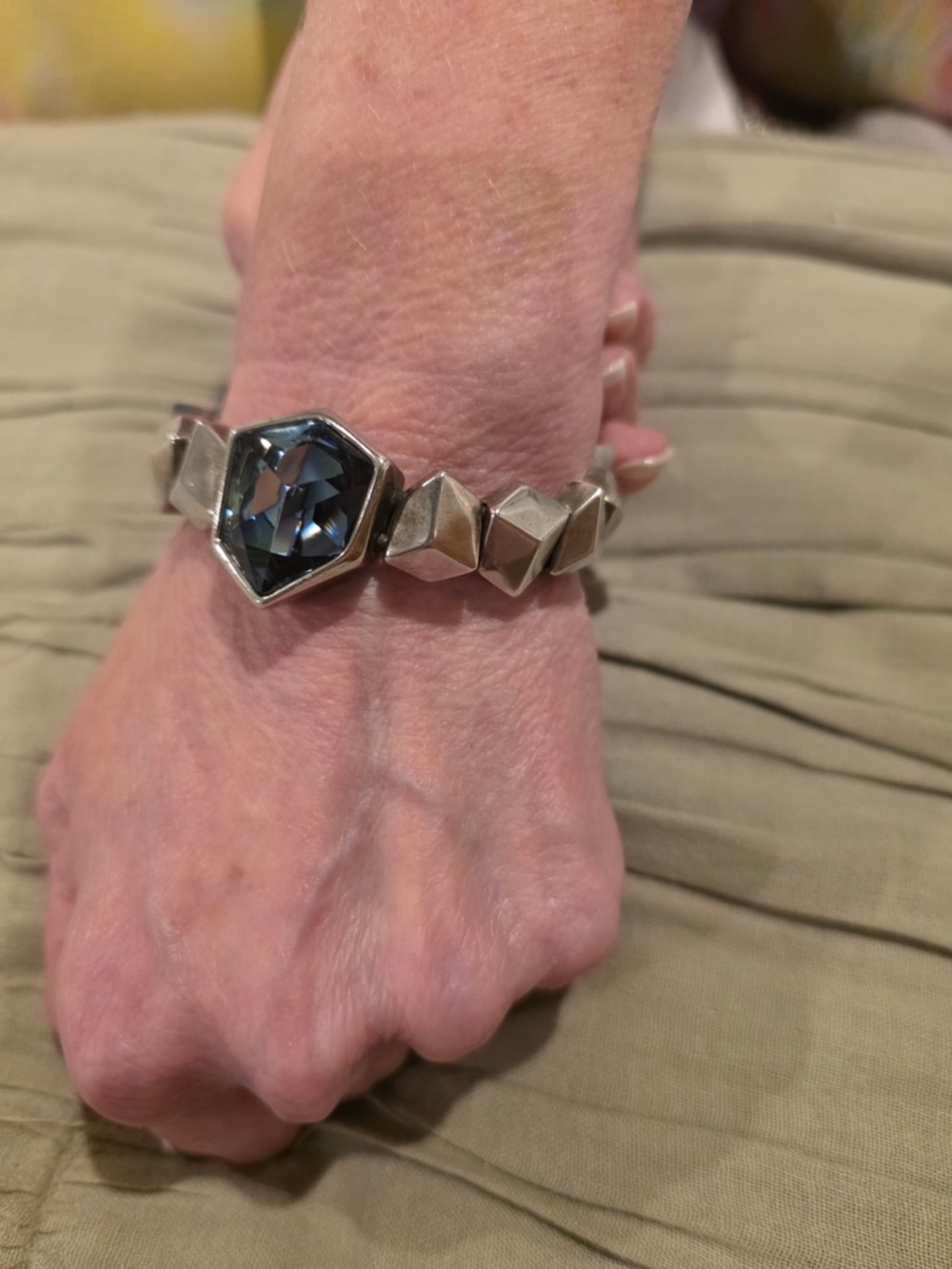 Silver Bracelet with Blue Gemstone Accent